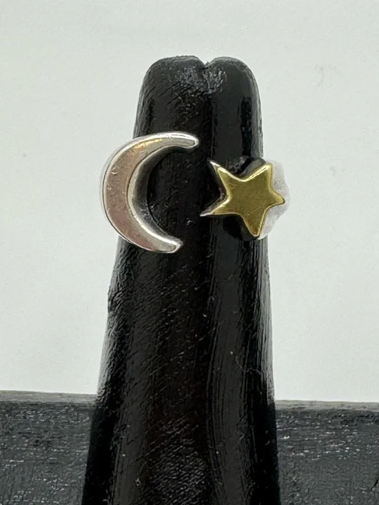 Vintage Moon and Star Mexico 925 Silver Ring - Picture 1 of 14